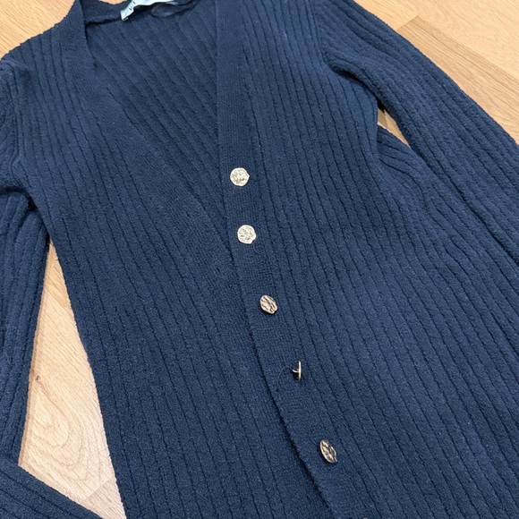 Zara navy Ribbed knit Wide Leg Pants & long Cardigan Set size small - Picture 7 of 9